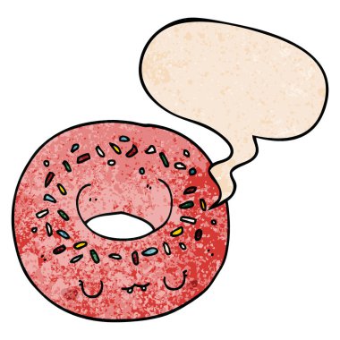 retro doku tarzında karikatür donut ve konuşma balonu