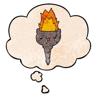 karikatür yanan kadeh ve grunge doku pat düşünce balonu