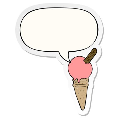 karikatür dondurma ve konuşma kabarcık Sticker