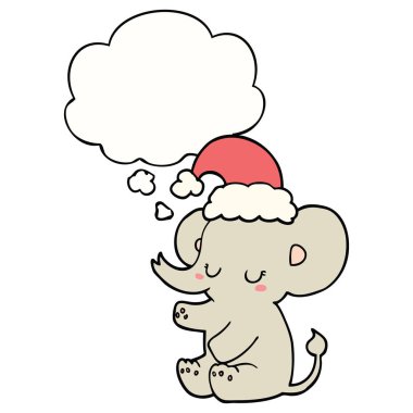 sevimli noel fil ve düşünce balonu