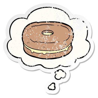 karikatür bisküvi ve sıkıntılı yıpranmış etiket olarak kabarcık düşünce