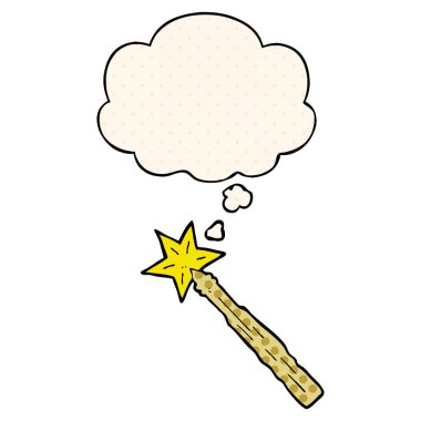 çizgi roman tarzında karikatür sihirli değnek ve düşünce balonu