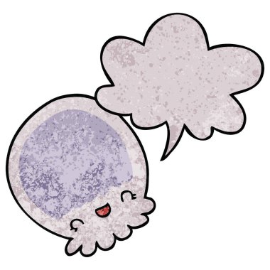 retro doku tarzında karikatür denizanası ve konuşma balonu