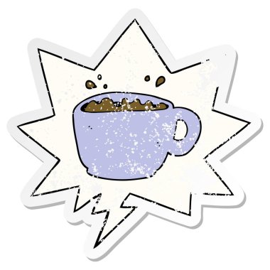 karikatür kahve fincanı ve konuşma balonu sıkıntılı etiket