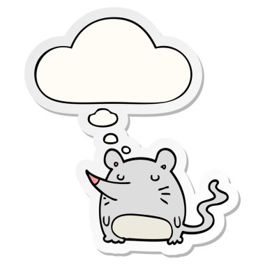 karikatür fare ve basılı bir etiket olarak düşünce balonu