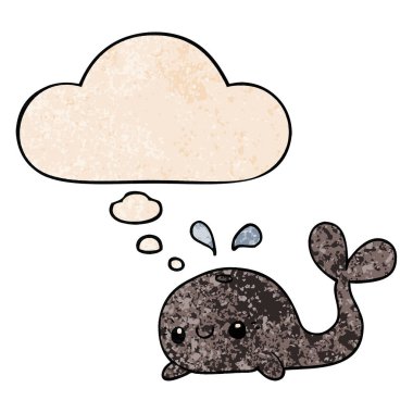 sevimli karikatür balina ve grunge doku desen düşünce balonu 