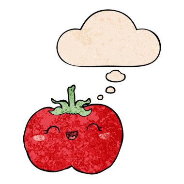 karikatür domates ve grunge doku desen stil düşünce balonu