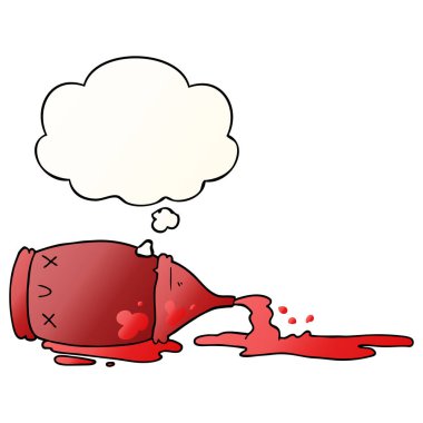 karikatür dökülen şişe ve pürüzsüz degrade sty içinde kabarcık düşünce