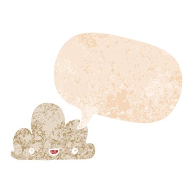 retro dokulu sty karikatür küçük mutlu bulut ve konuşma balonu