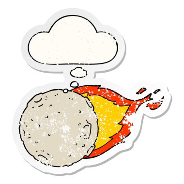 karikatür meteorit ve sıkıntılı yıpranmış sticke olarak kabarcık düşünce