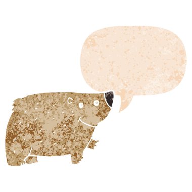 retro dokulu tarzda karikatür ayı ve konuşma balonu