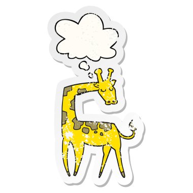 karikatür zürafa ve sıkıntılı yıpranmış etiket olarak kabarcık düşünce