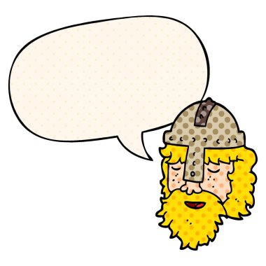 çizgi roman tarzında karikatür viking yüz ve konuşma balonu