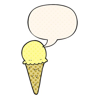 çizgi roman tarzında karikatür dondurma ve konuşma balonu