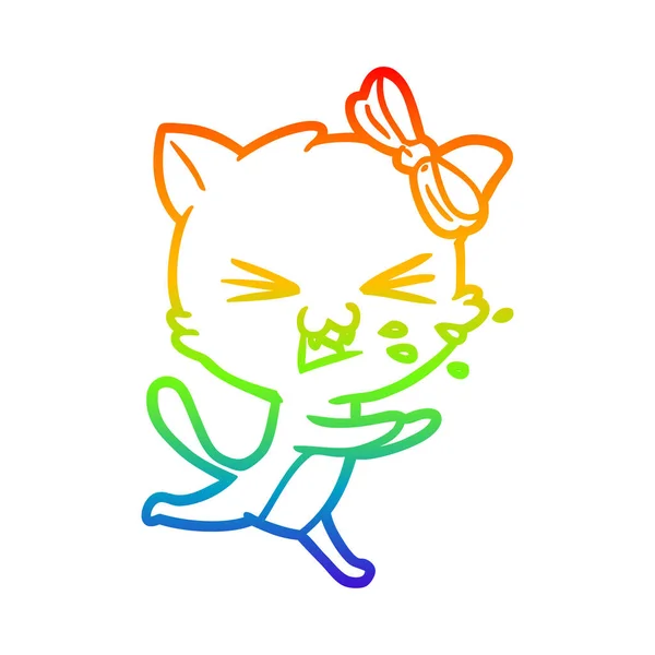 Regenboog gradiënt lijntekening cartoon kat — Stockvector