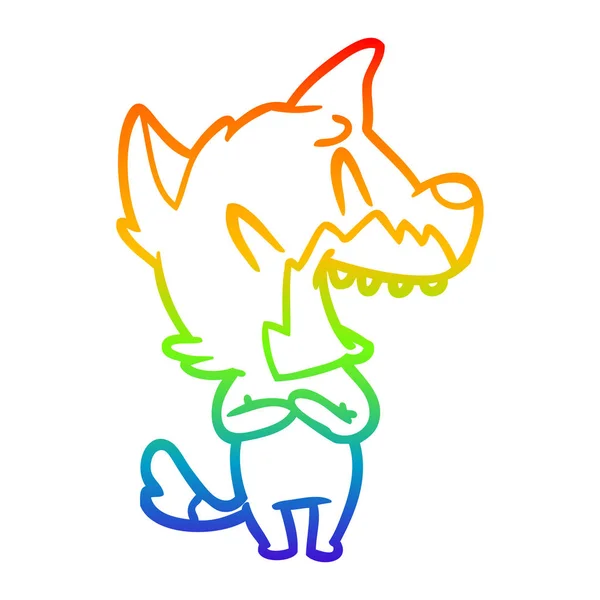 虹のグラデーションライン描画笑いキツネ漫画 — ストックベクタ