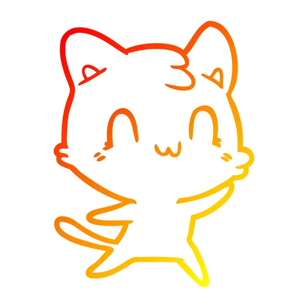 Warme Gradientenlinie Zeichnung Karikatur glückliche Katze — Stockvektor