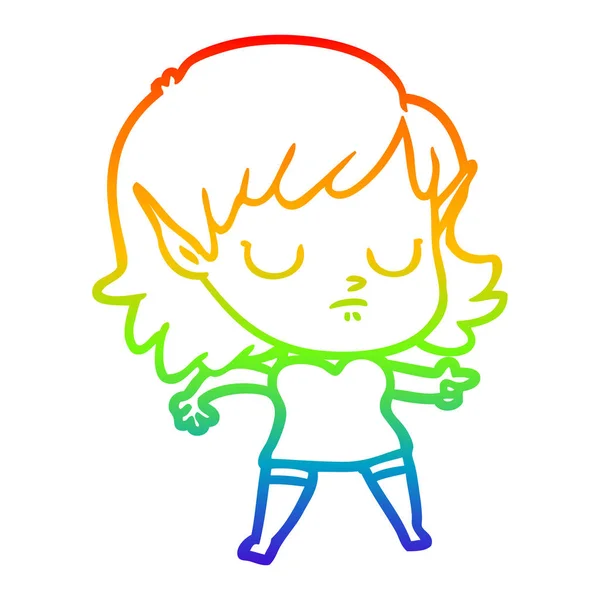 虹のグラデーションライン描画漫画エルフの女の子 — ストックベクタ