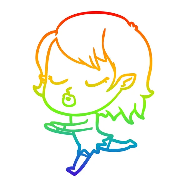彩虹渐变线绘制可爱的卡通吸血鬼女孩 — 图库矢量图片
