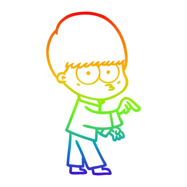 Linea gradiente arcobaleno disegno nervoso ragazzo dei cartoni animati — Vettoriale Stock