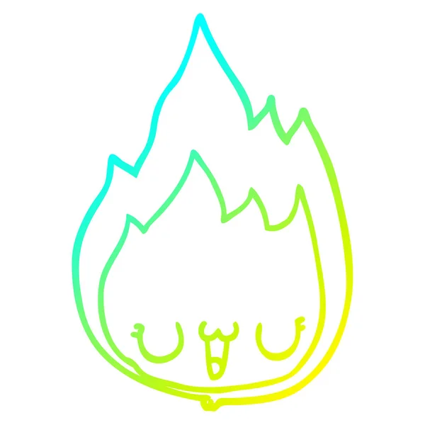 Studená Přechodová čára kresba kreslený plamen s obličejem — Stockový vektor