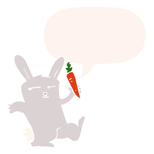 Cartoon rabbit and carrot and speech bubble in retro style — Stock Vector
