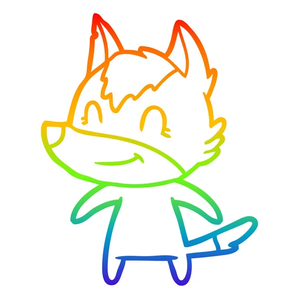 Regenboog gradiënt lijntekening vriendelijke cartoon Wolf — Stockvector