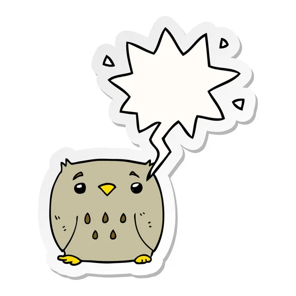 Cartoon owl and speech bubble sticker — Stock Vector