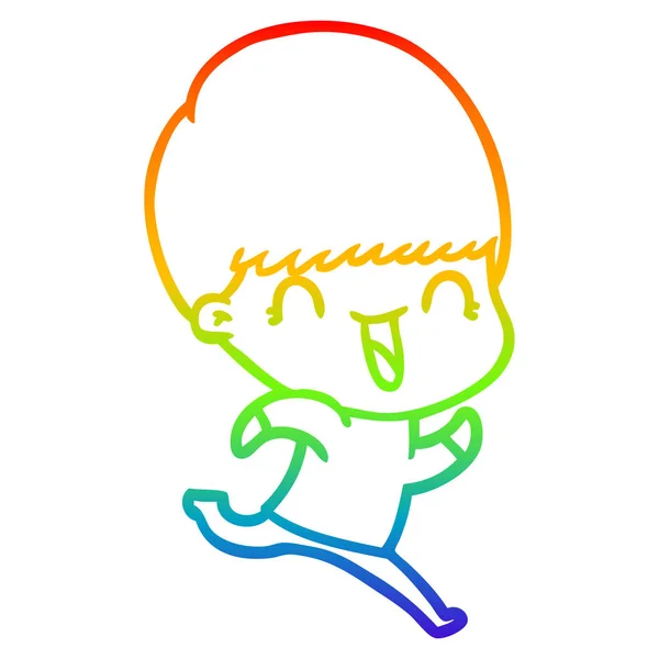 Rainbow gradient line drawing happy cartoon boy — Stock Vector