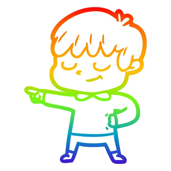 Rainbow gradient line drawing cartoon happy boy — Stock Vector