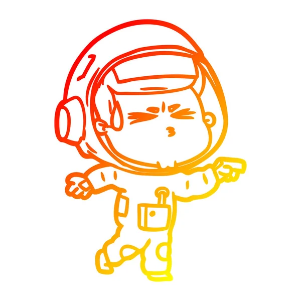 Warme gradiënt lijntekening cartoon benadrukt astronaut — Stockvector