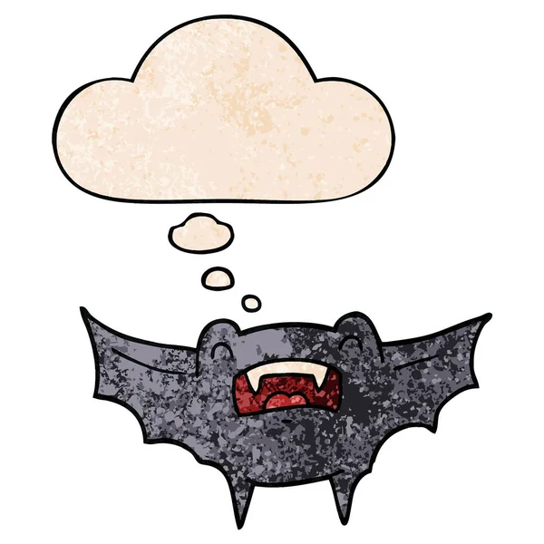 Morcego vampiro desenhos animados e bolha pensamento no padrão de textura grunge — Vetor de Stock