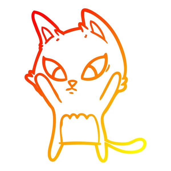 Warme Gradientenlinie Zeichnung verwirrt Karikatur Katze — Stockvektor