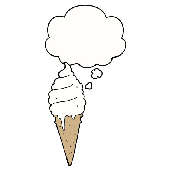 Crème glacée dessin animé et bulle de pensée — Image vectorielle