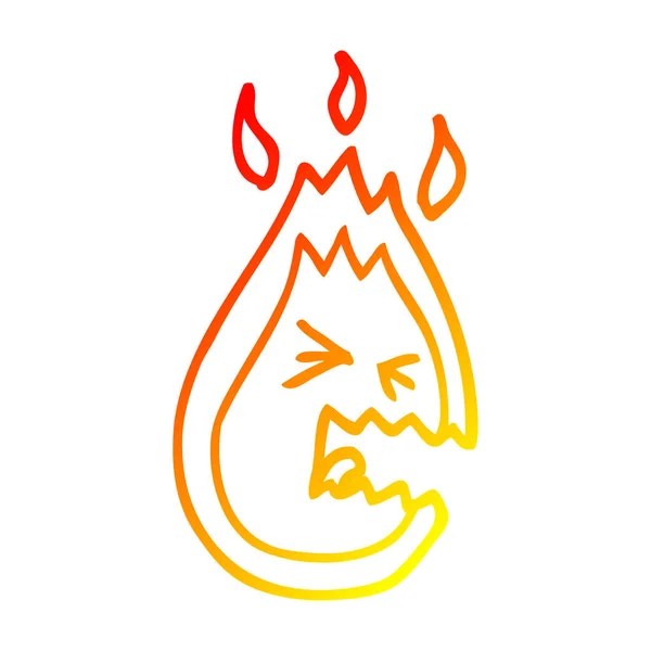 Warme kleurovergang lijntekening cartoon hete boze vlam — Stockvector