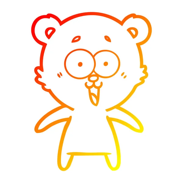 Garis gradien hangat menggambar kartun boneka beruang tertawa - Stok Vektor
