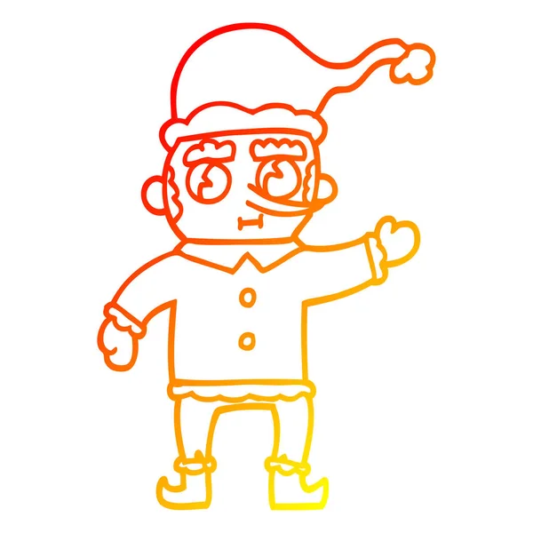 Warme kleurovergang lijntekening cartoon kerst elf — Stockvector