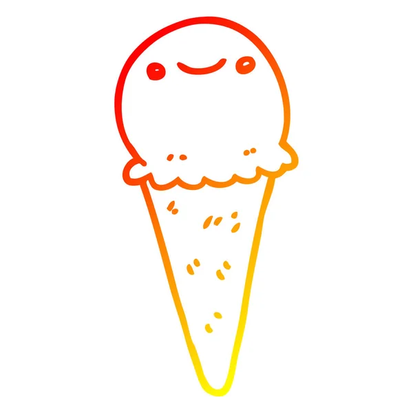 Línea de gradiente caliente dibujo helado de dibujos animados — Vector de stock