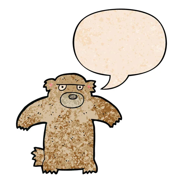 Urso dos desenhos animados e bolha de fala em estilo de textura retro — Vetor de Stock