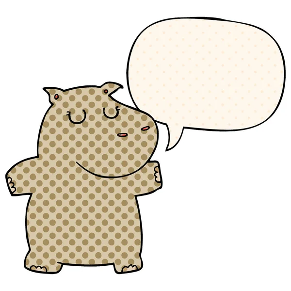 Hippopotame de bande dessinée et bulle de discours dans le style de bande dessinée — Image vectorielle