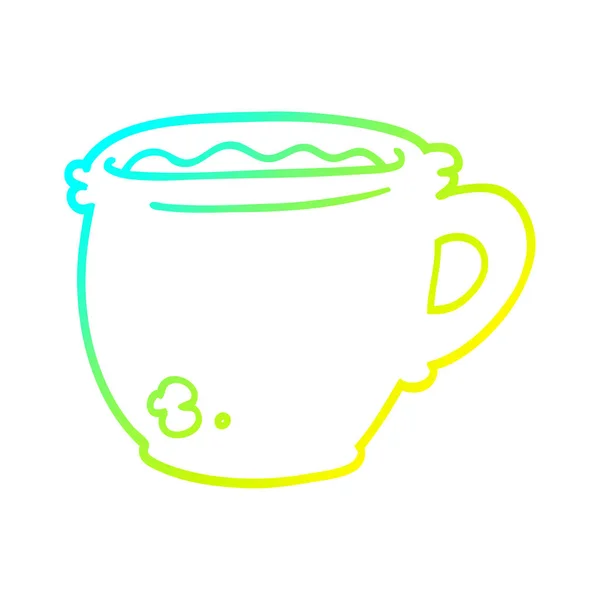 Linha gradiente frio desenho cartoon xícara quente de café — Vetor de Stock