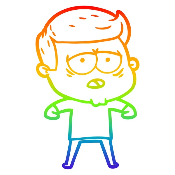 Rainbow gradien line drawing cartoon Lelah man - Stok Vektor