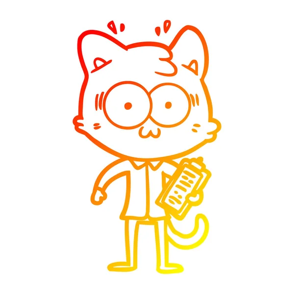 Warme Gradienten Linie Zeichnung Cartoon überrascht Büroangestellte Katze — Stockvektor