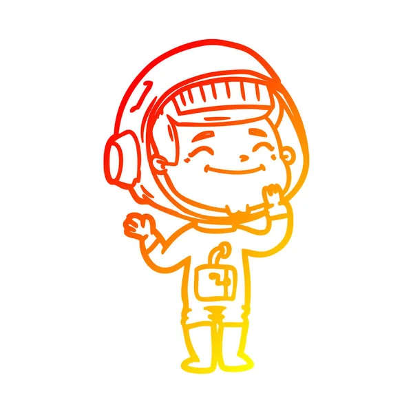 Warm gradient line drawing happy cartoon astronaut — Stock Vector