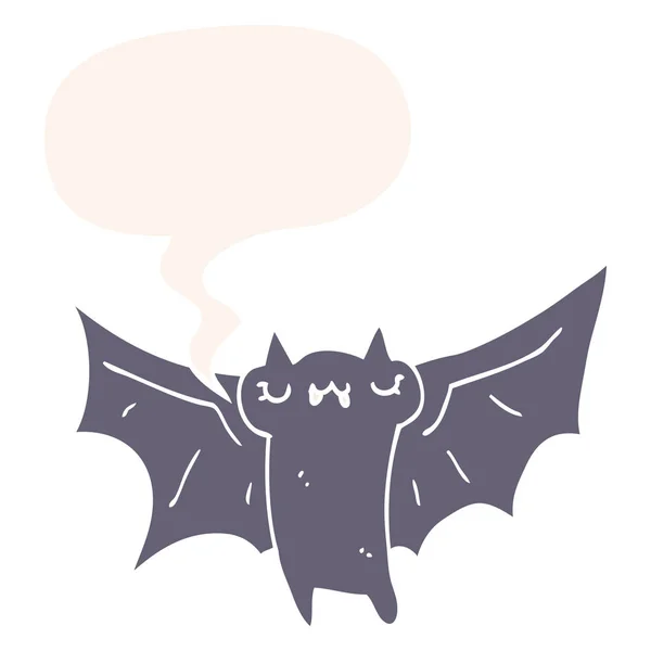 Carino cartone animato Halloween pipistrello e la bolla discorso in stile retrò — Vettoriale Stock
