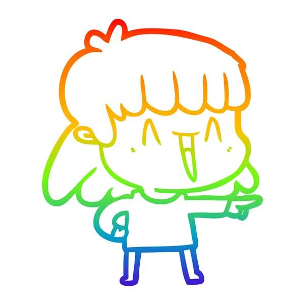 Regenboog gradiënt lijntekening cartoon vrouw — Stockvector