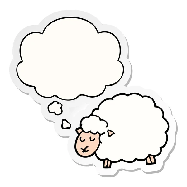 Cartoon sheep and thought bubble as a printed sticker — Stock Vector