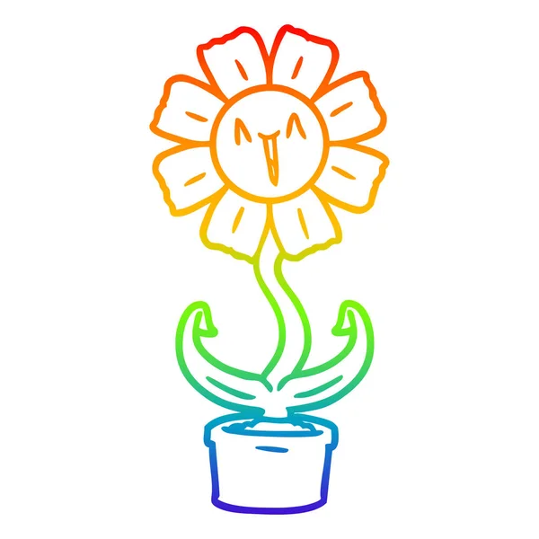 Regenbogen Gradienten Linie Zeichnung glücklich Cartoon Blume — Stockvektor