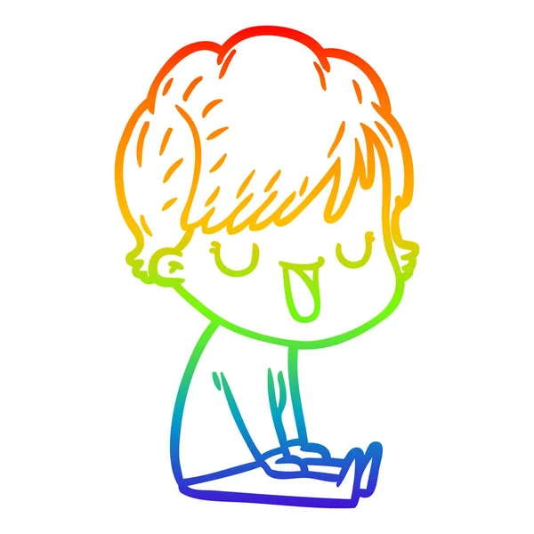 Regenboog gradiënt lijntekening cartoon vrouw praten — Stockvector