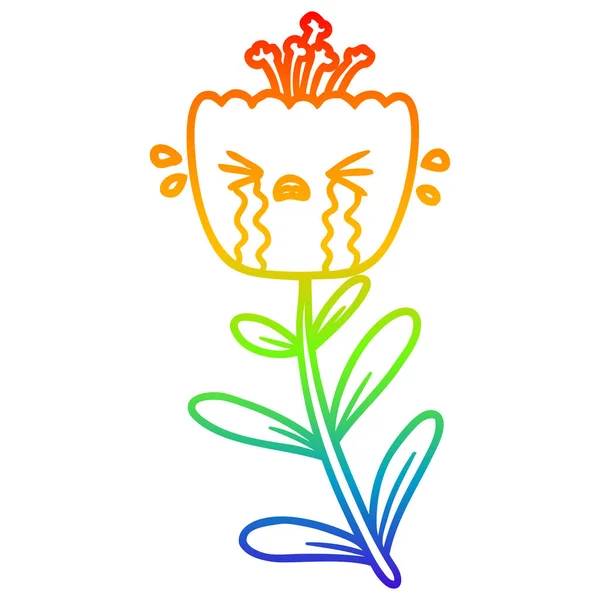 Arco iris gradiente línea dibujo dibujos animados llanto flor — Vector de stock
